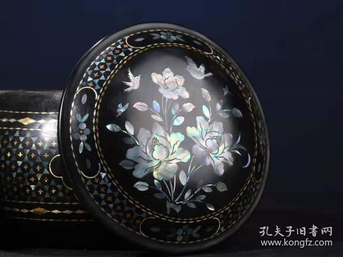 螺鈿漆器花鳥圖紋圍棋罐一對擺件收藏